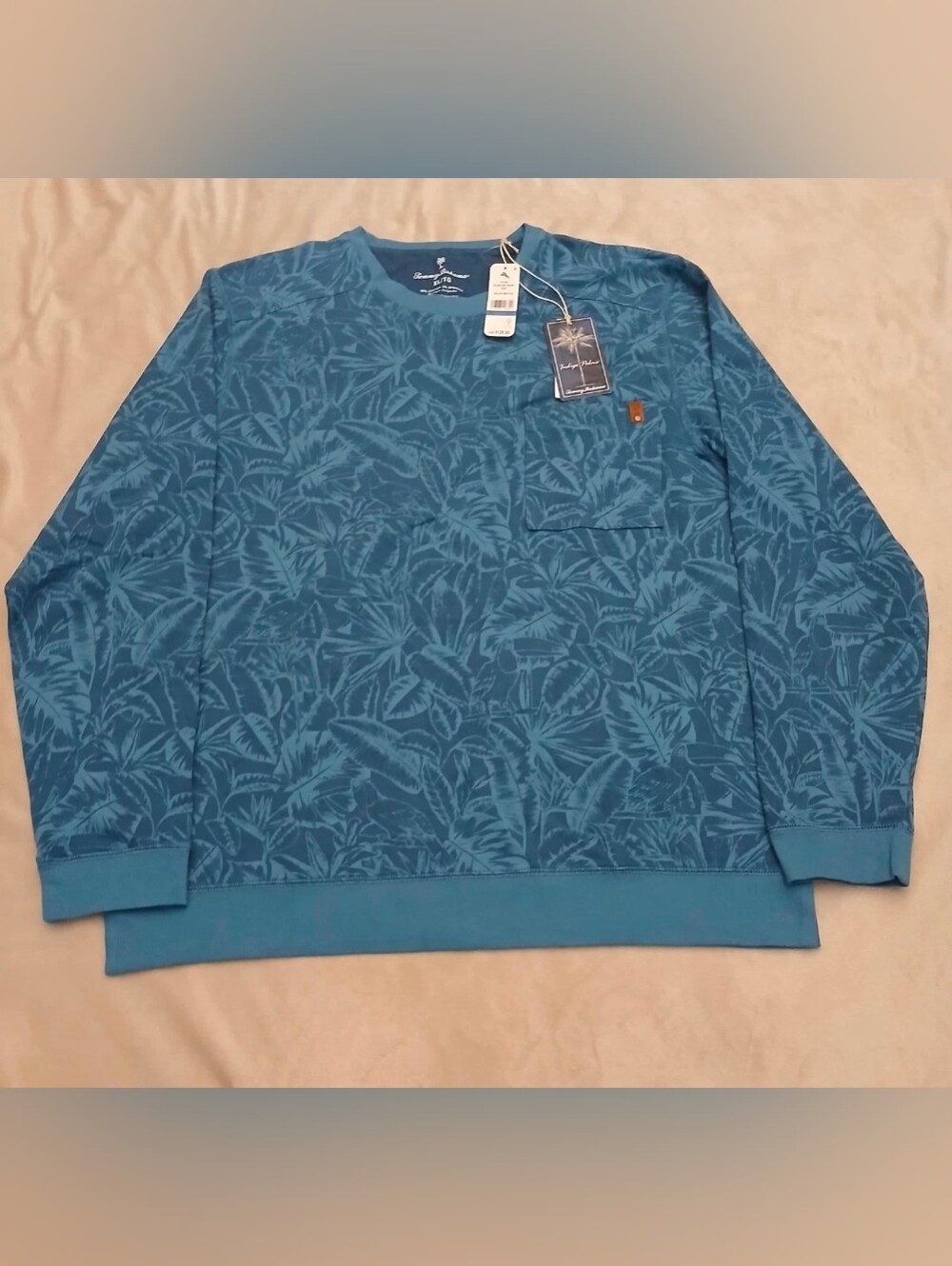 Tommy Bahama Mens XL Blue Sweatshirt Indigo Palms Tropical Leaf Toucan NWT New